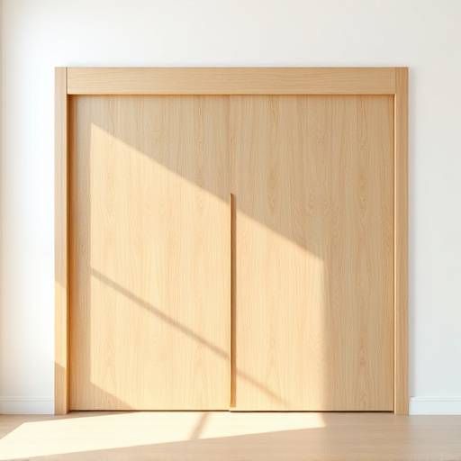 Armário planejado com portas de correr em madeira clara e design minimalista.
