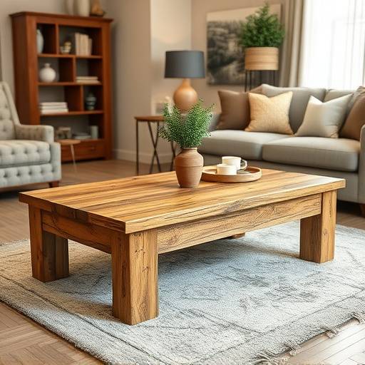 Mesa de centro rüstica em madeira maciäa, ideal para complementar a decoraäão da sala de estar.