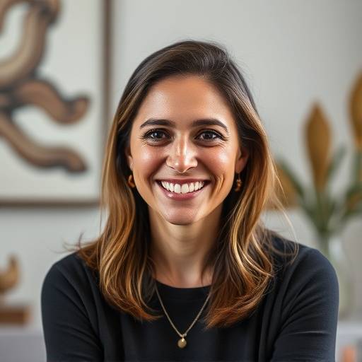 Retrato de Maria Oliveira, co-fundadora e designer de interiores da ArtMobili, posando com um sorriso amigável.