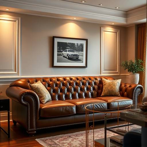Sofá de couro marrom com design clássico e elegante, perfeito para ambientes sofisticados.